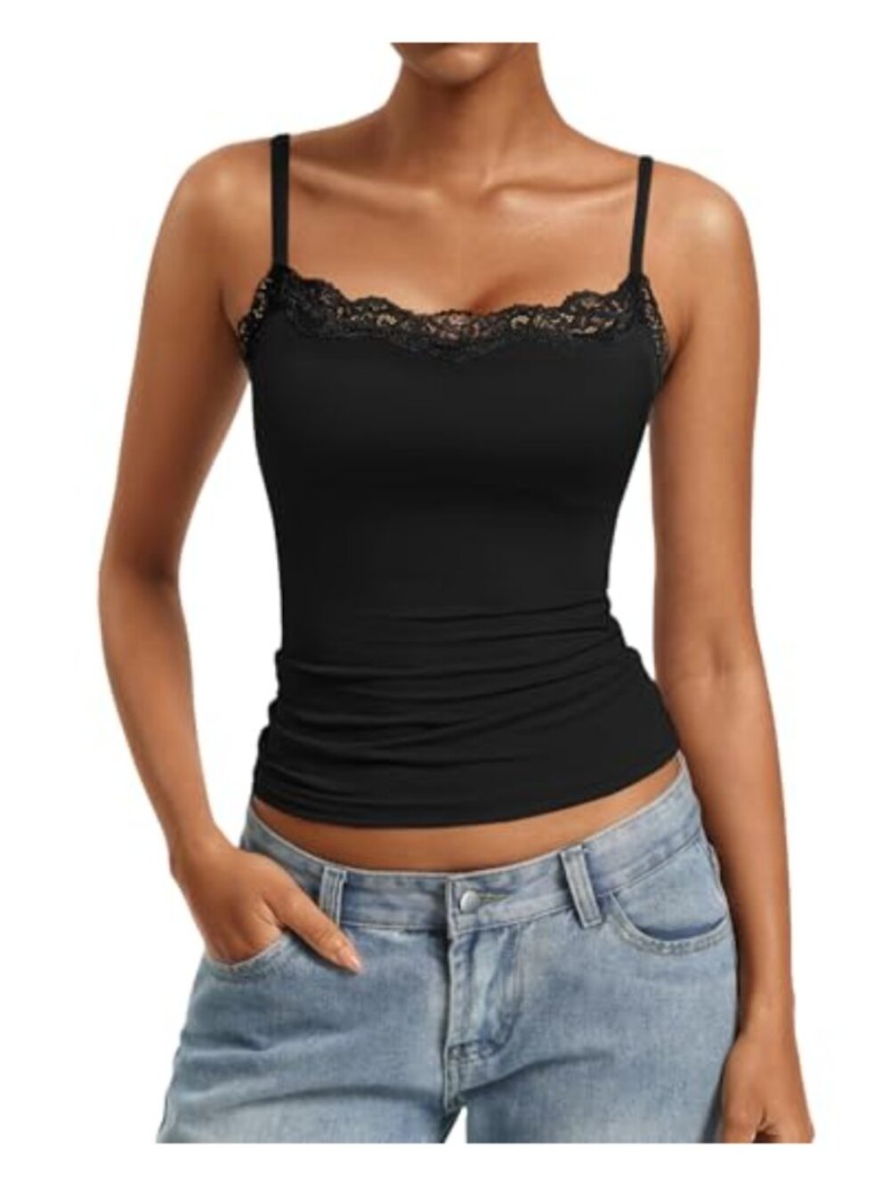Lace Tank Top Square Neck Camisole Spaghetti Strap Going Out Top Summer